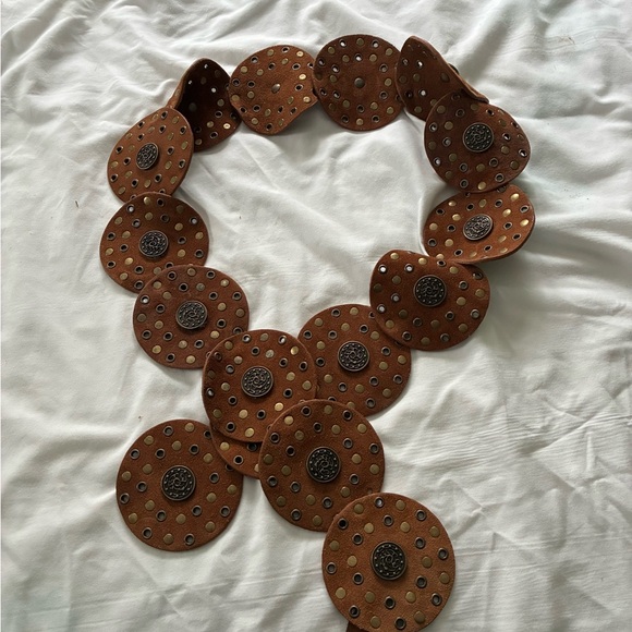 Free People Xena Brown Suede Hip Belt with Metal Accents S/M - Picture 4 of 7